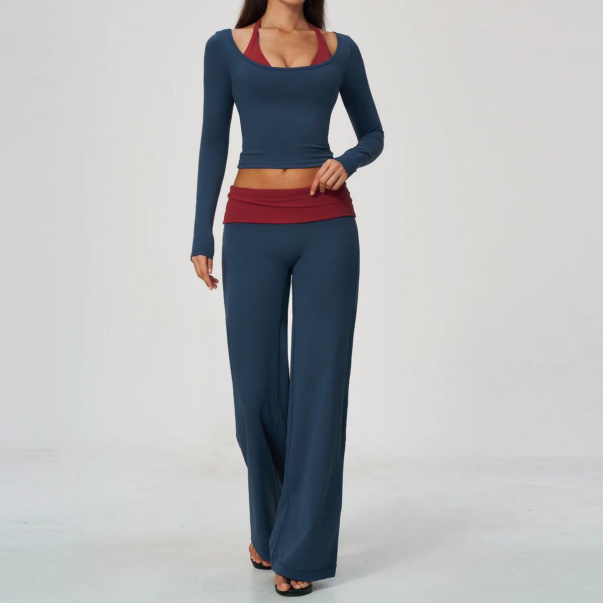 Conjunto de Yoga 2 Peças Shakti Contrast - Verde Petróleo e Vermelho Modelo 6