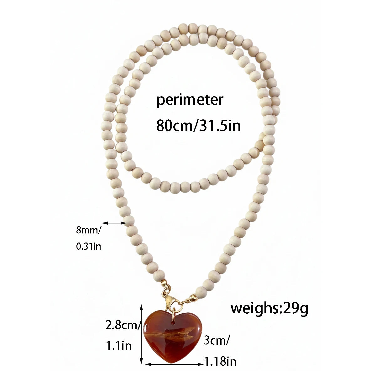 Amber Heart Necklace – Colar Boho com Coração Âmbar
