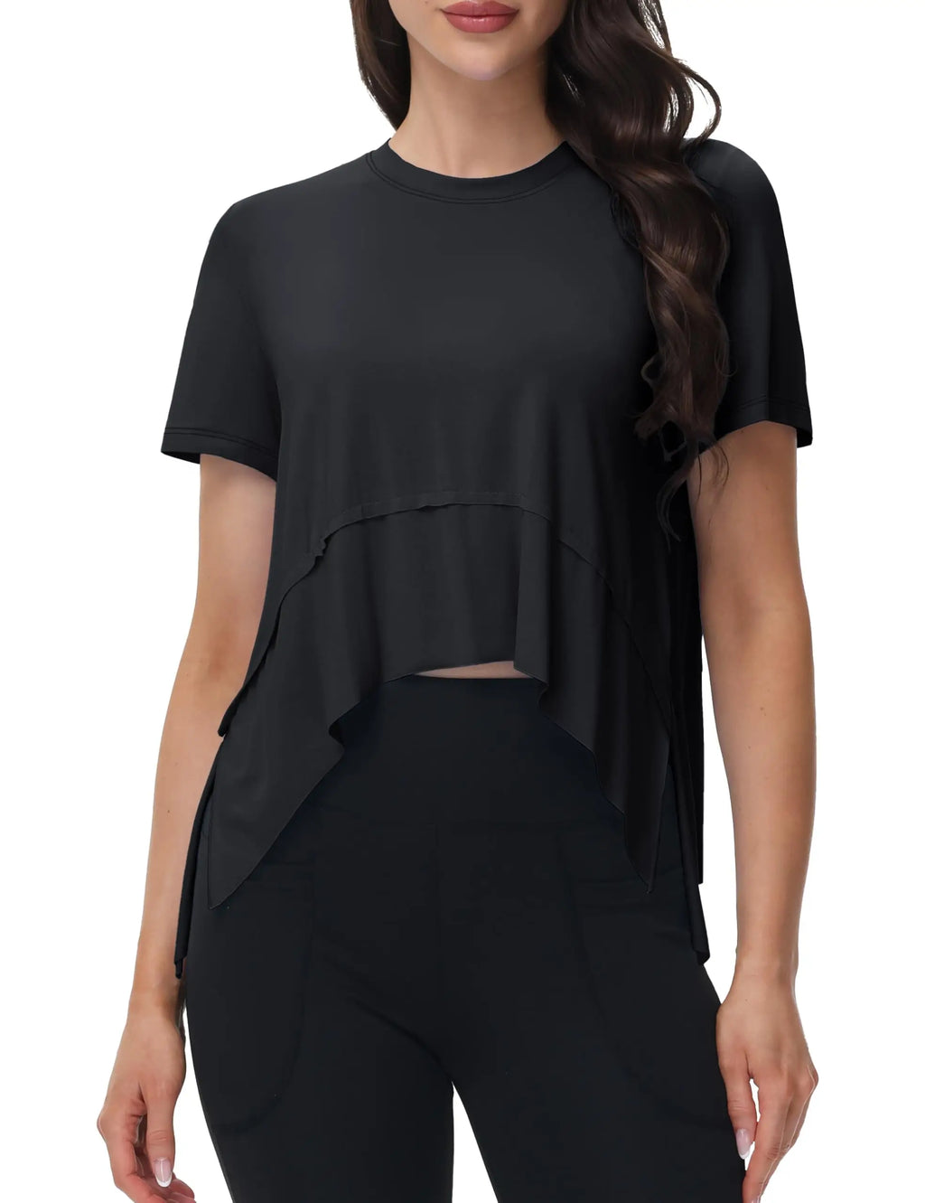 Top Asimétrico Fluido - Camiseta Deportiva Fluida para Mujer