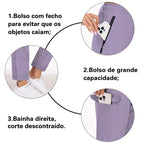 Calças Cargo Essência — detalhes dos bolsos e bainhas