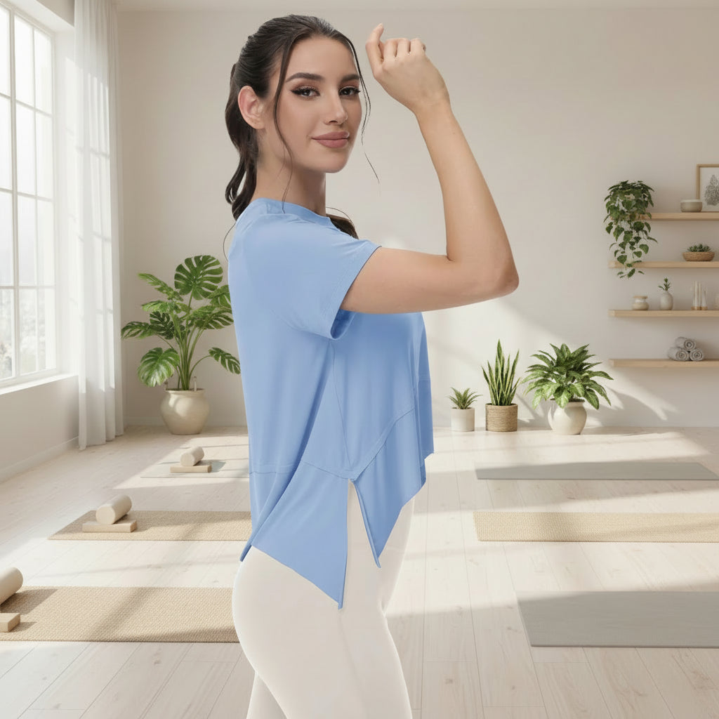 Top Asimétrico Fluido - Camiseta Deportiva Fluida para Mujer