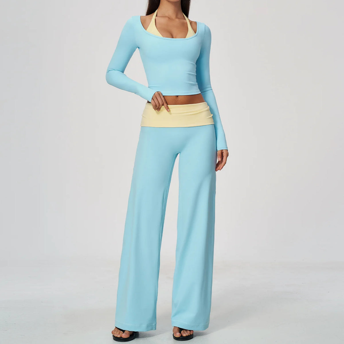 Conjunto de Yoga 2 Peças Shakti Contrast - Azul e Amarelo Modelo 6