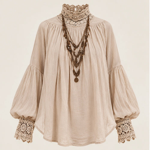 Ananda Lace blusa boho bege em estúdio