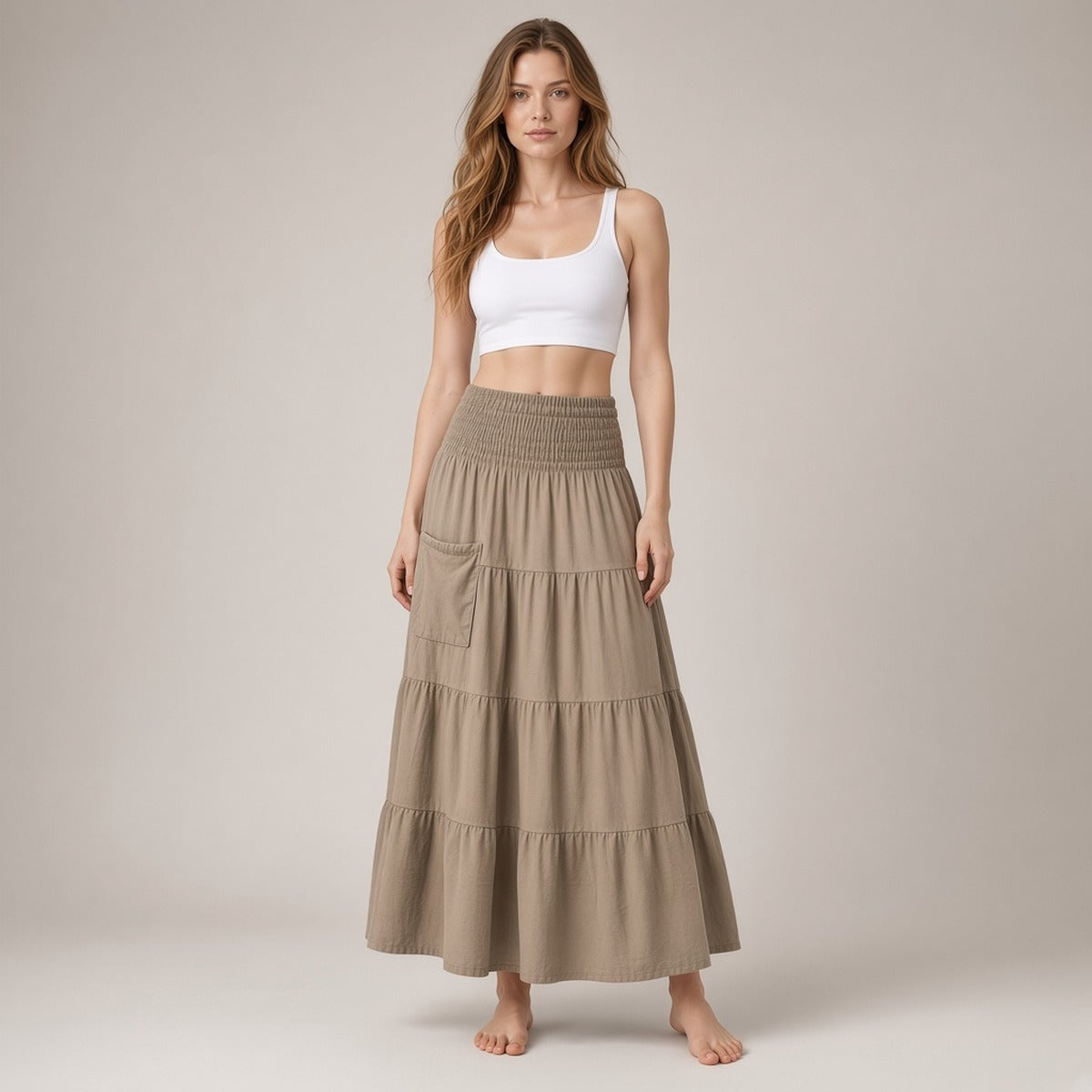Bohemian Flow Skirt – Saia Maxi Fluída de Estilo Boho – capa em estúdio