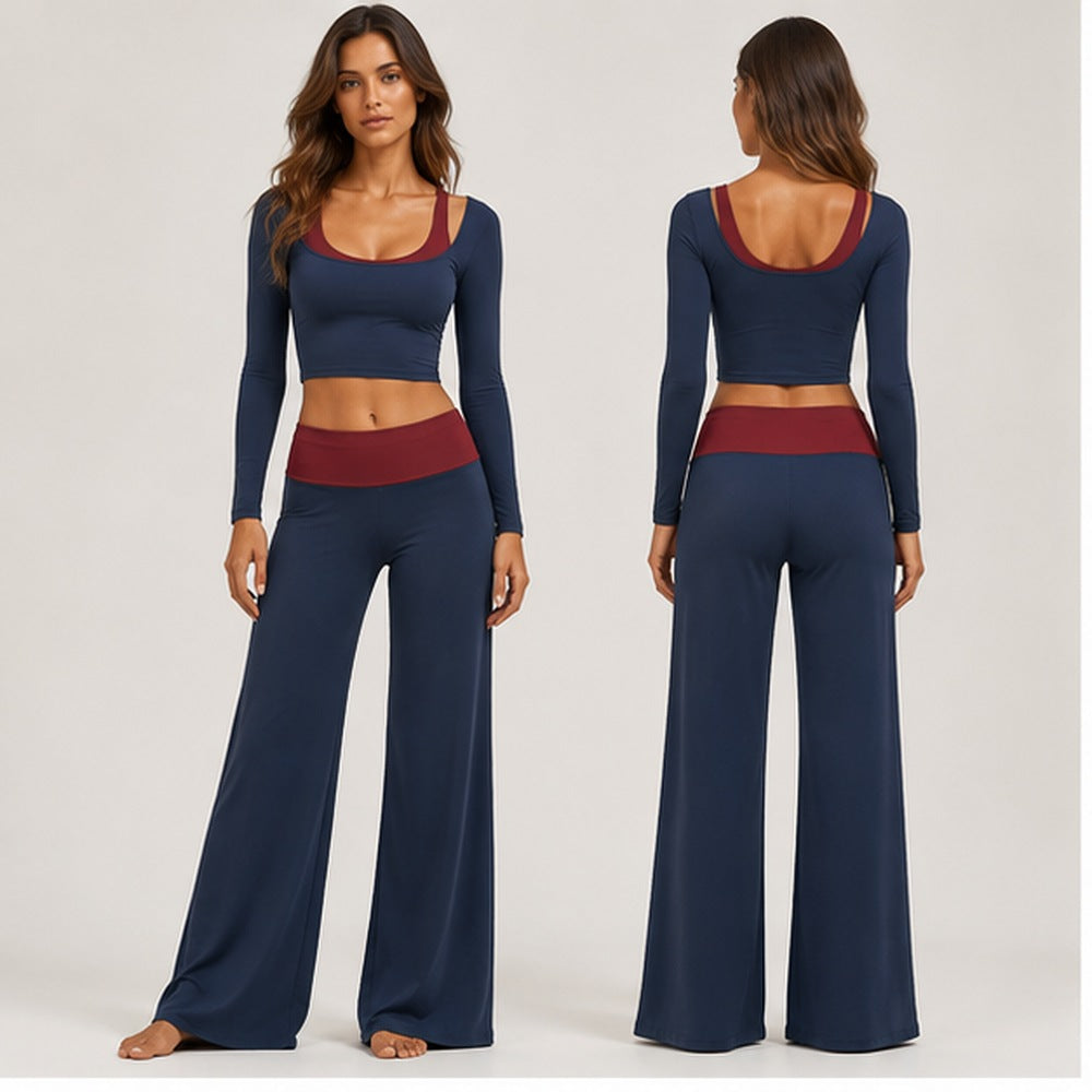 Conjunto de Yoga 2 Peças Shakti Contrast azul marinho e vermelho em estúdio