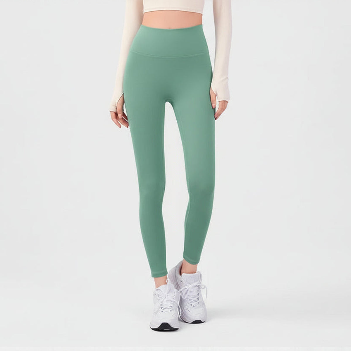 Leggings Anahata Cross verde-água de cintura alta – vista de frente
