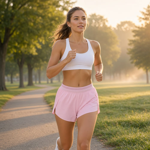 Calções desportivos Idun Bloom da Shamar rosa a correr num parque