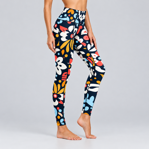 Leggings florais retro Shamar – capa de estúdio com estampado multicolorido