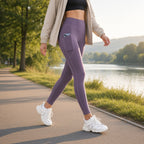 Leggings Femininas de Yoga Esticáveis com Bolsos – lifestyle caminhada à beira-rio