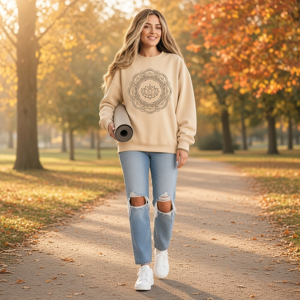 Mandala Anahata • Geometria do Coração – lifestyle passeio de outono com tapete