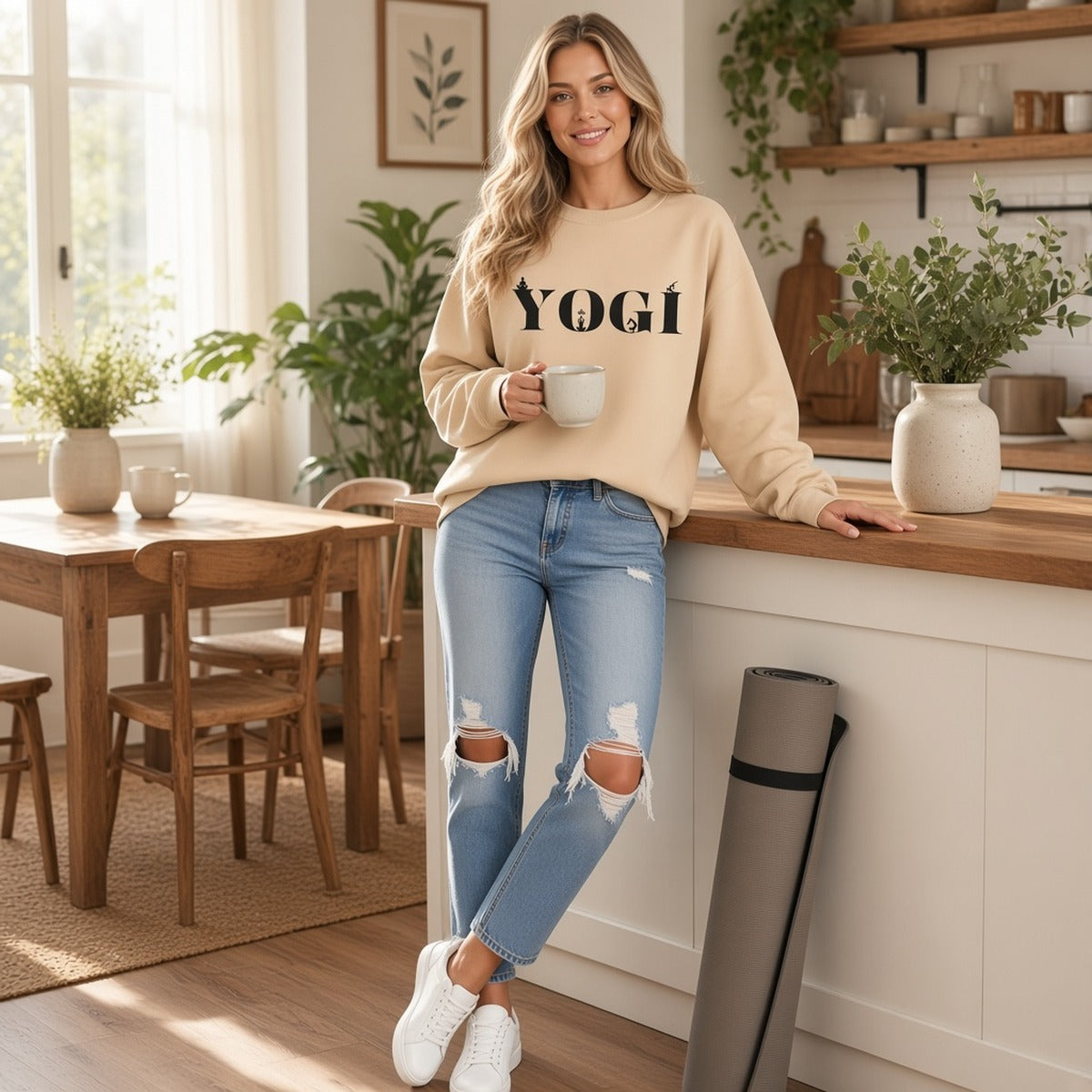 Camisola Sankalpa Warm • Intenção Clara, Corpo Aconchegado – lifestyle manhã na cozinha