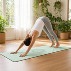 Tapete de Yoga Sustentável em TPE – lifestyle cão a olhar para baixo no estúdio
