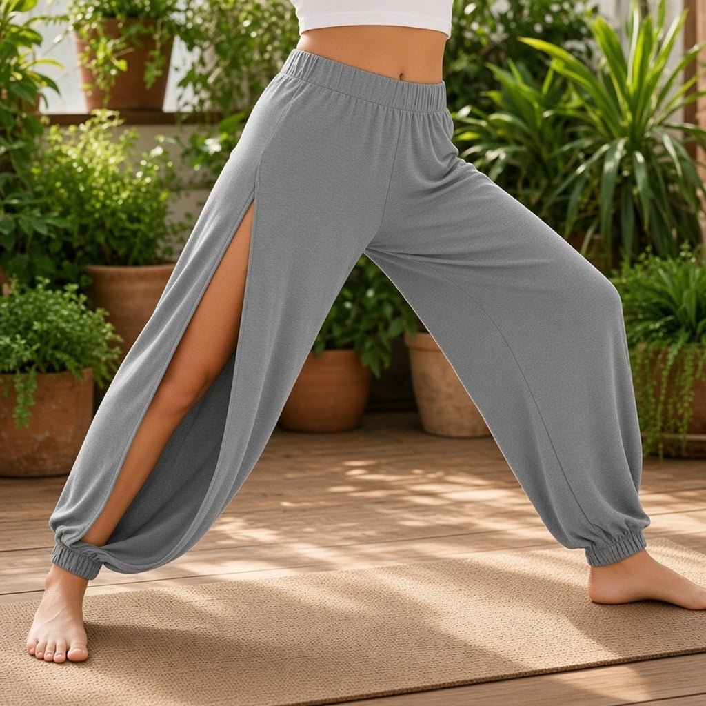 Calças PranaFit – Respira Estilo, Sente o Conforto – lifestyle afundo lateral no terraço