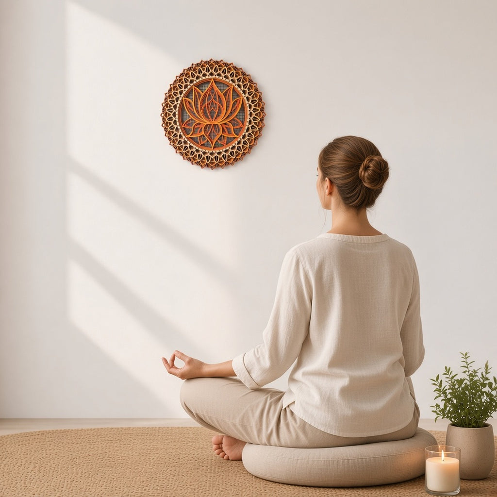 Mandala Lotus — Arte em Madeira 3D para Transformar o Teu Espaço – lifestyle em espaço de meditação