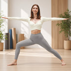 Shaya Core Top – Centro de Luz e Força Feminina – lifestyle em postura de guerreiro num estúdio de yoga