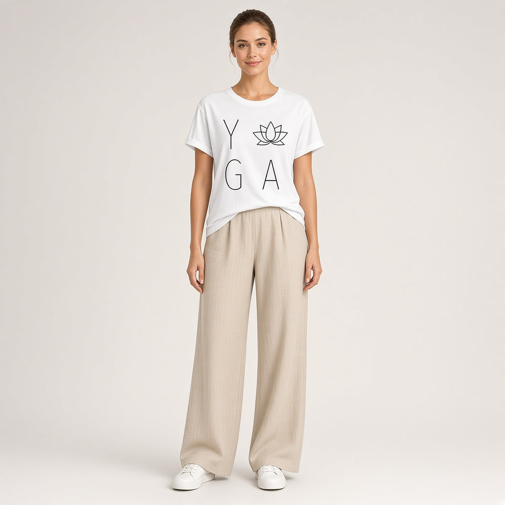 Nirmala – T-shirt de Yoga Minimalista com Flor de Lótus – Branco, vista de frente