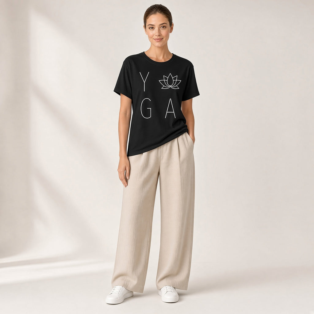 Nirmala – T-shirt de Yoga Minimalista com Flor de Lótus – Cor Preto