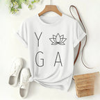Nirmala – T-shirt de Yoga Minimalista com Flor de Lótus – Branco, estampado em pormenor