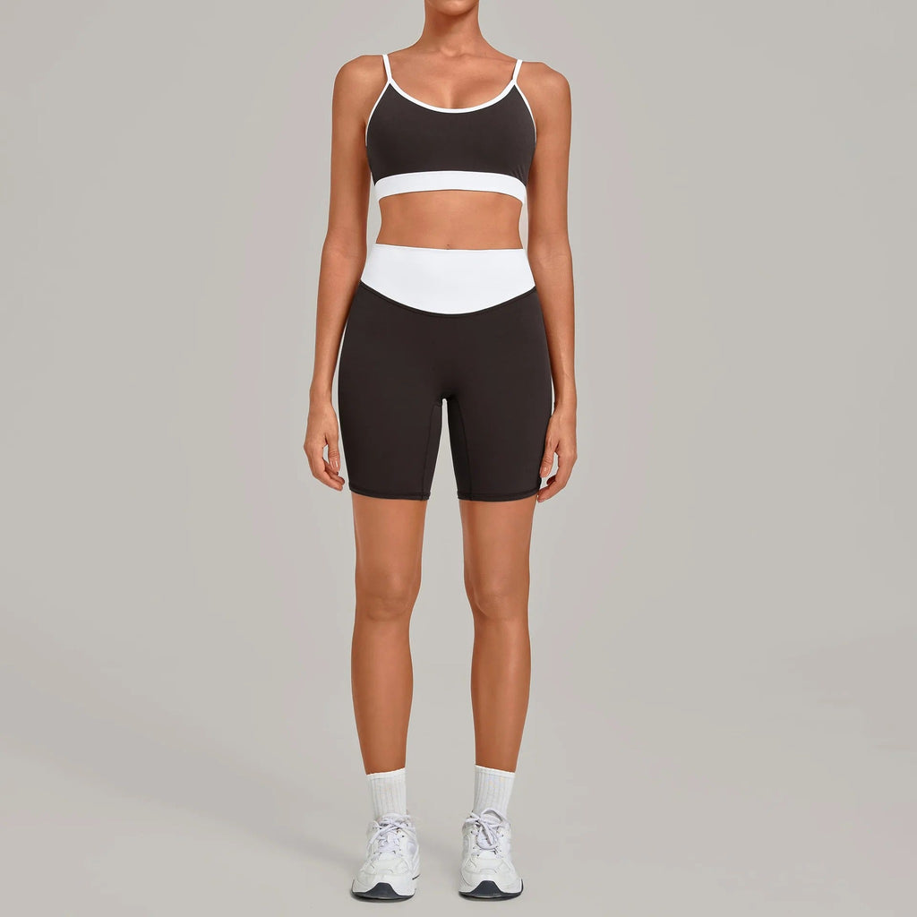Conjunto de yoga Nuhra Contrast da Shamar café com contraste branco