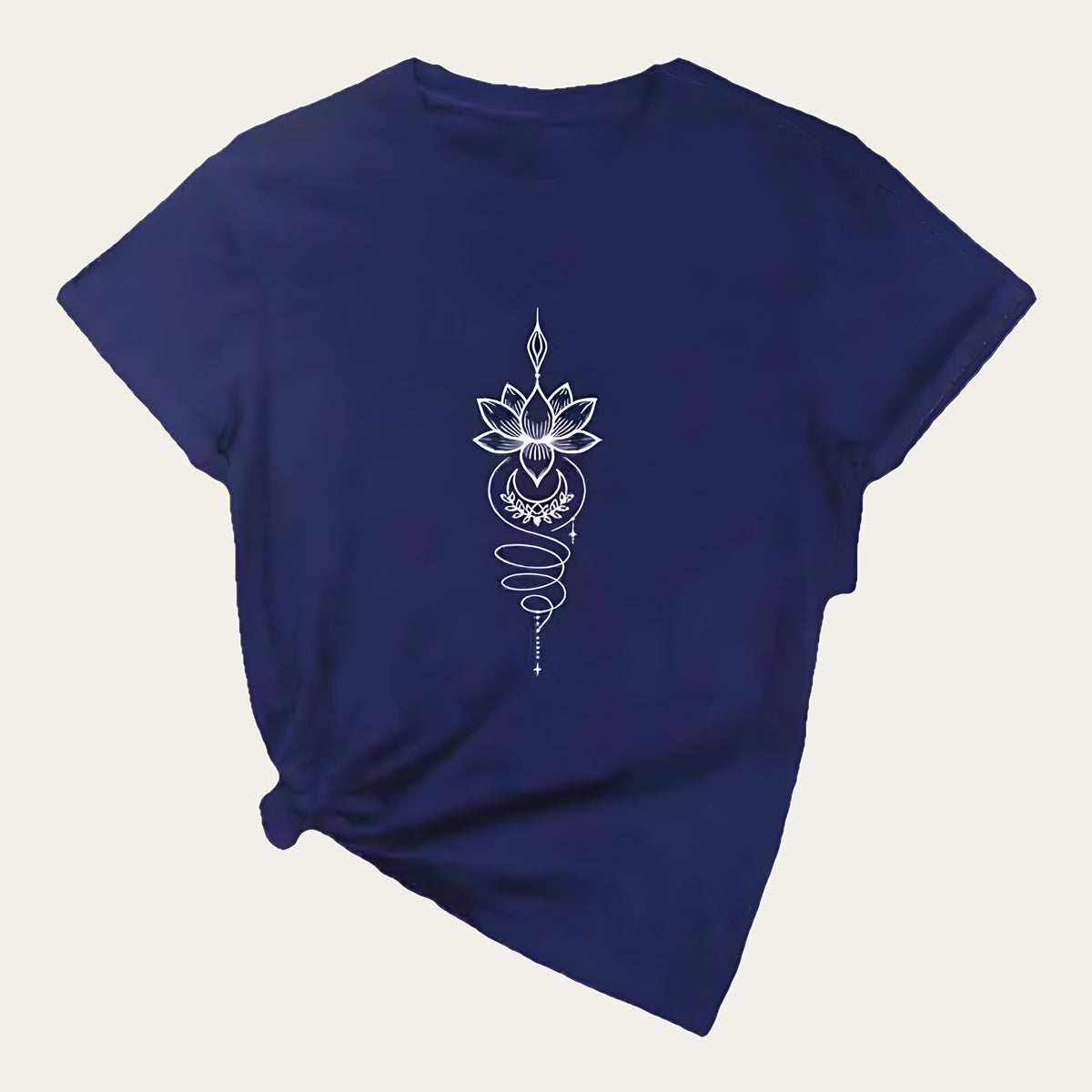 Padma Luna – T-shirt com Estampado de Flor de Lótus Celestial, cor azul-marinho
