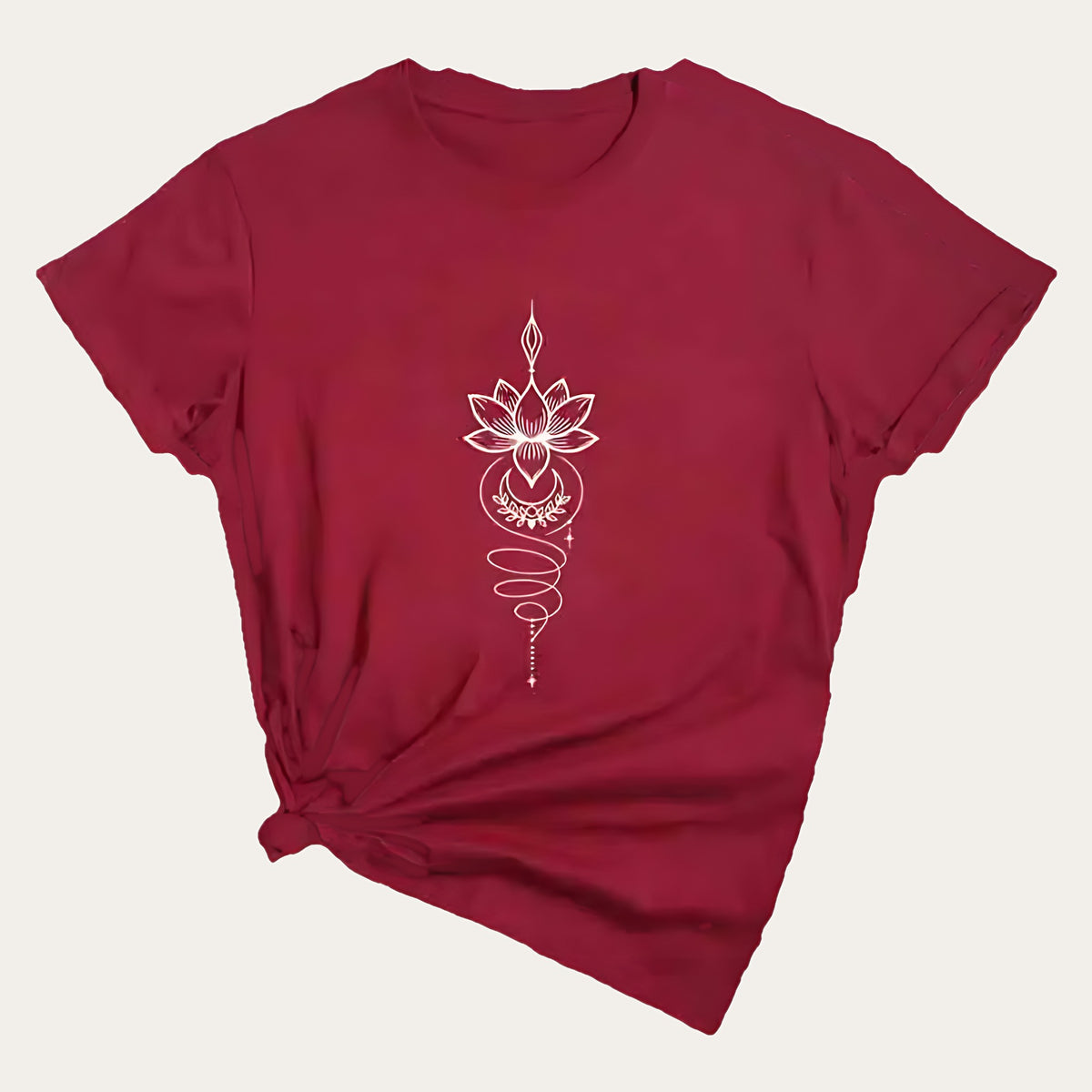 Padma Luna – T-shirt com Estampado de Flor de Lótus Celestial, cor bordô