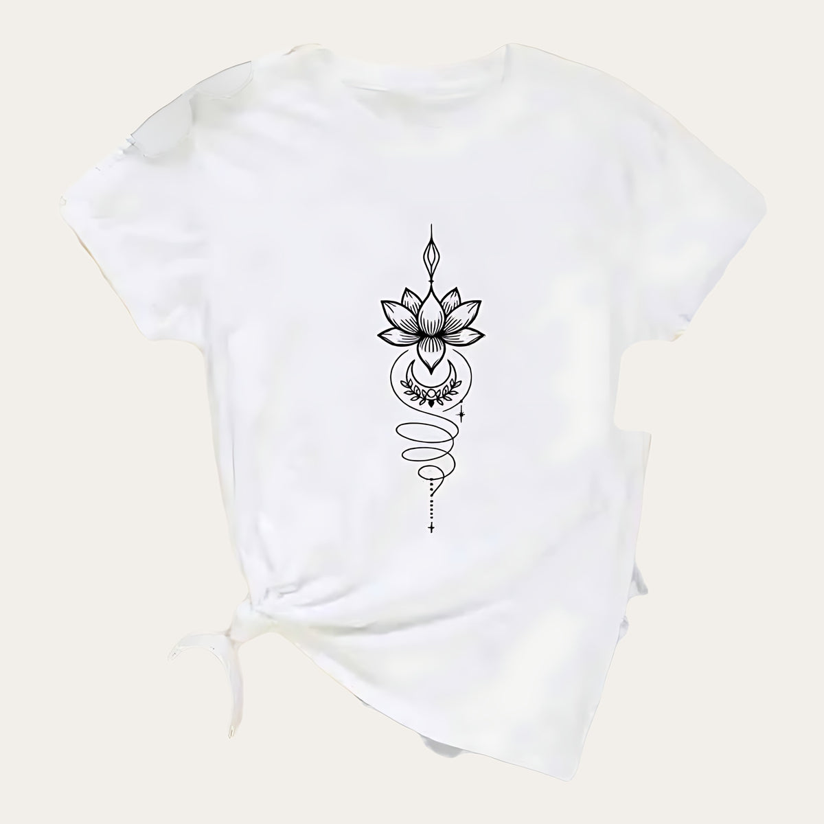 Padma Luna – T-shirt com Estampado de Flor de Lótus Celestial, cor branco