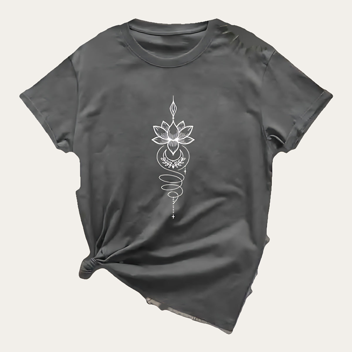 Padma Luna – T-shirt com Estampado de Flor de Lótus Celestial, cor cinzento-escuro