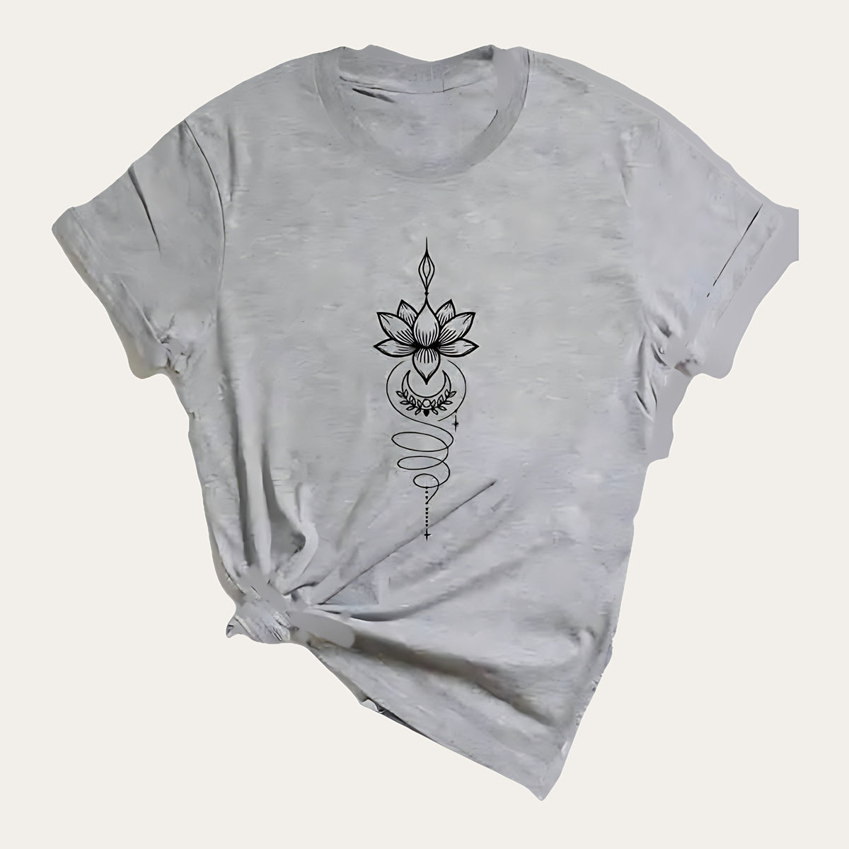 Padma Luna – T-shirt com Estampado de Flor de Lótus Celestial, cor cinzento