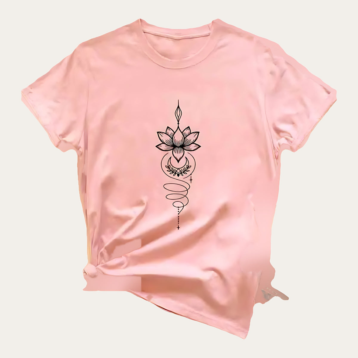 Padma Luna – T-shirt com Estampado de Flor de Lótus Celestial, cor pêssego