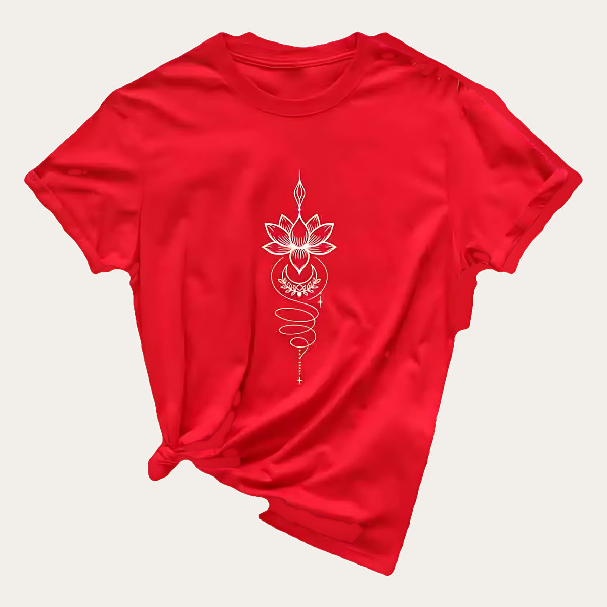 Padma Luna – T-shirt com Estampado de Flor de Lótus Celestial, cor vermelho