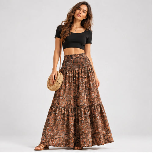 Prana Nomad saia longa boho em estúdio corpo inteiro