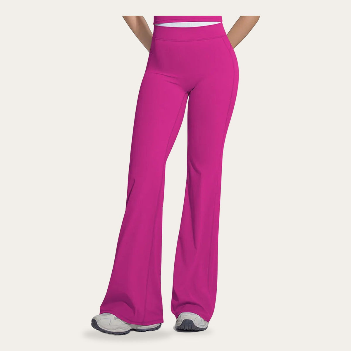 Ruach Flow – Calças de Yoga Boca de Sino de Cintura Subida, cor Vermelho Pitaya, fundo estúdio