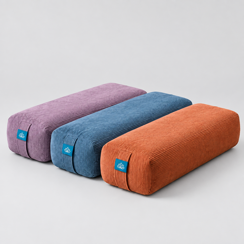 Sattva Support bolster de yoga nas cores Roxo, Azul e Laranja