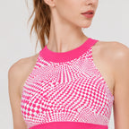 Shakti Plaid top de yoga rosa vista de estúdio
