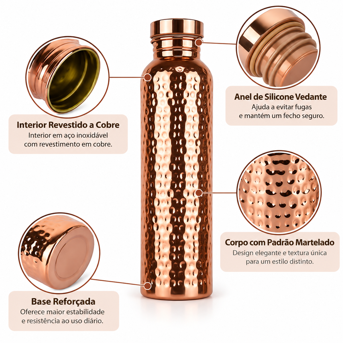 Tamra Flow – interior revestido a cobre, anel de silicone vedante, padrão martelado e base reforçada